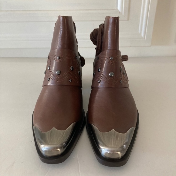 NWOT Free People Rory Studded Brown Leather Shoe Boots Sz 37.5 - Picture 4 of 9